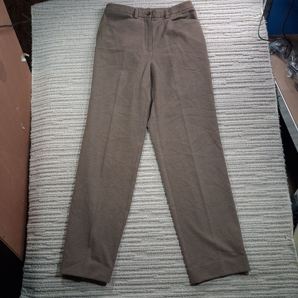 liz claiborne lizsport women size 4 brown plaid straight leg dress pants stretch